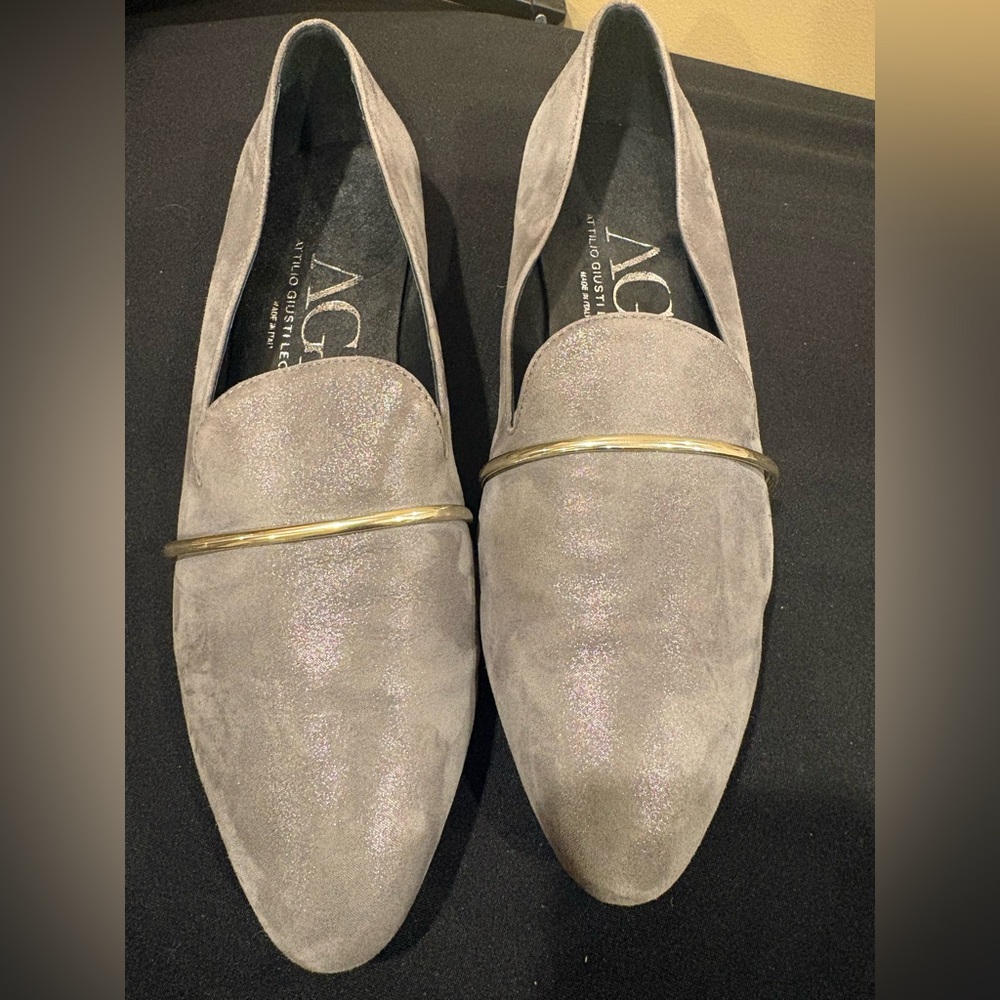 AGL (Attilio Giusti Leombruni) Metallic Gray Suede Smoking Slippers - Picture 2 of 9